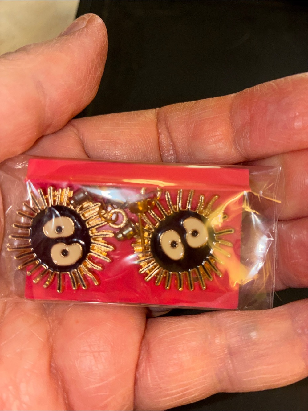 Gold and Black Sunburst Post Earrings — Playful Boo Face